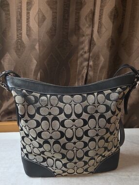 Vintage Coach Canvas C Logo Shoulder Bag in Black and Tan